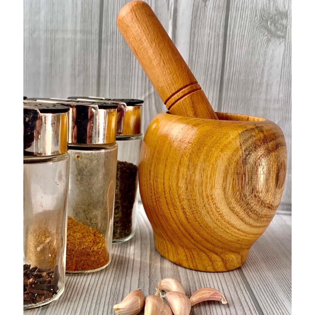 Pilão Com Socador De Bambu Reforçado Cozinha Culinária Tempero