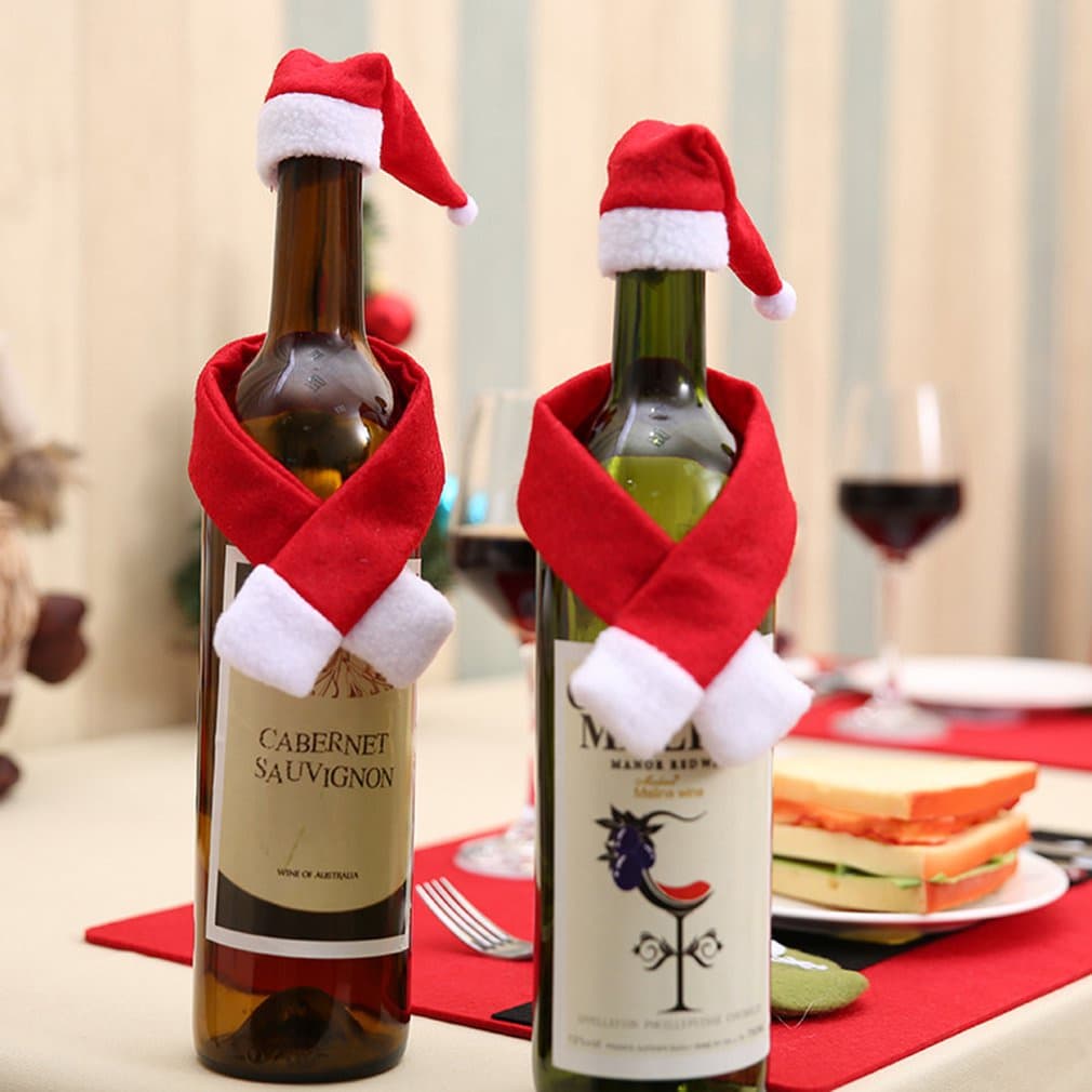 2 Pçs / Set Natal Garrafa De Vinho Conjunto De Tampa De Garrafas De Papai Noel Decoração Com Chapéu De Natal Casa Ornamento Do Partido Decoração De Mesa