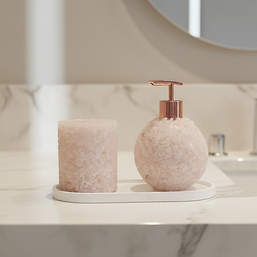 Kit Lavabo Luxo em Pedras Naturais - Saboneteira Líquida + Porta Objetos + Bandeja