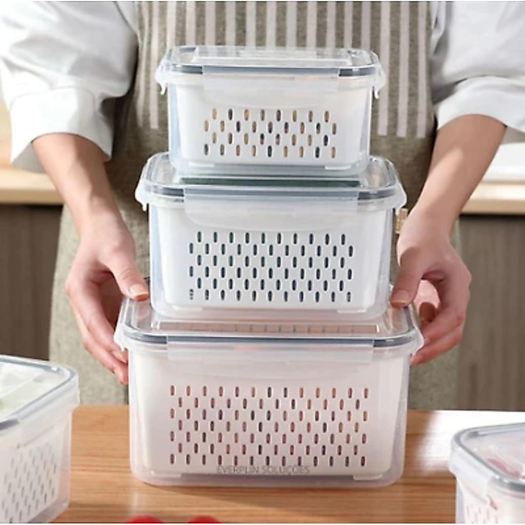 Kit 3 Organizadores Geladeira 850ML/1750ML/3300ML  Alimentos Vegetais