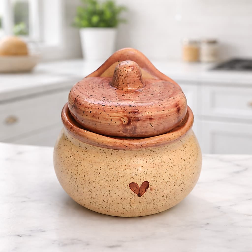 Saleiro de Cerâmica com Tampa de Mesa ou Parede | Porta Sal Artesanal Decorativo Cozinha Presente