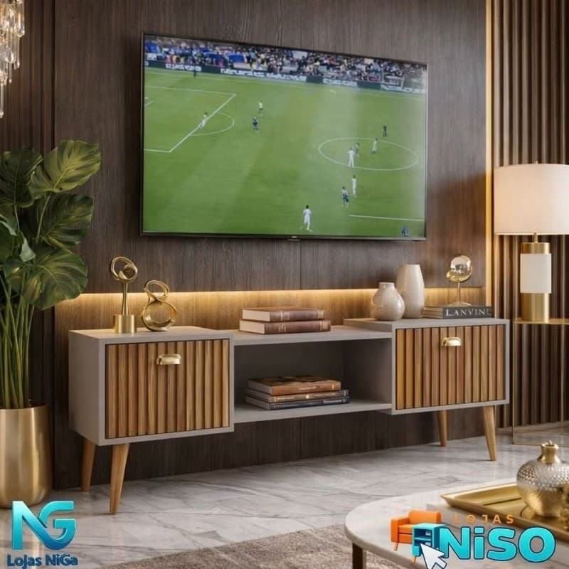 Rack Bancada com pés 1.20 Life e Vegas 0.90 com 2 Portas Moderno Parede TV Até 50Pol - LANÇAMENTO
