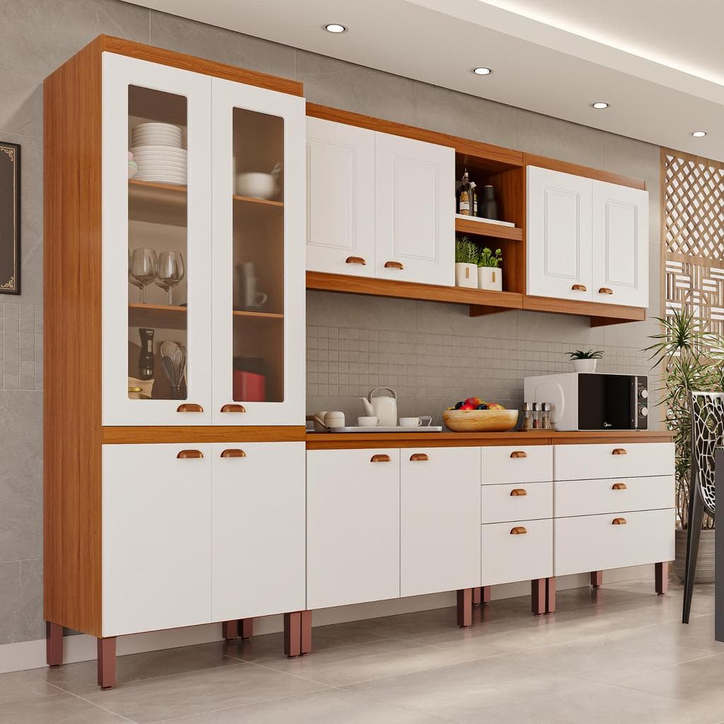 Cozinha Completa Modulada Positano 100% MDF Premium com 2 Balcões Independentes 10 Portas e  6 Gavetas