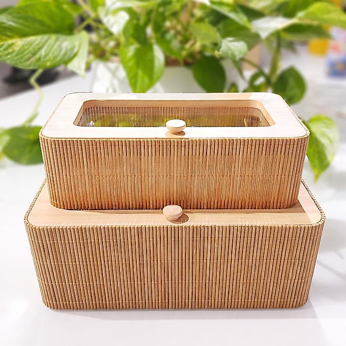 Kit Organizador Bambu com Tampa Acrílica 2 Peças Porta Objetos Elegante 10007-KIT-C1-POJORGRTA