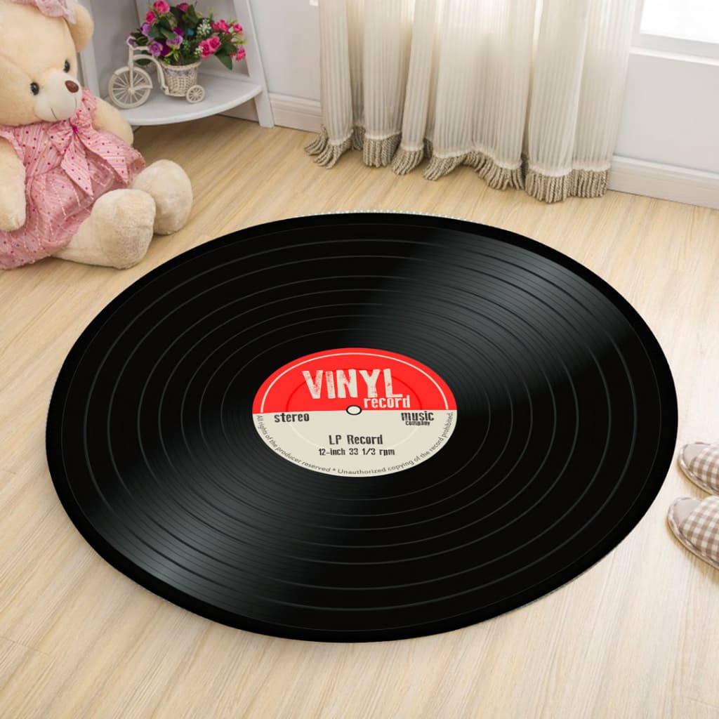 Tapete Redondo 88x88cm Decorativo Antiderrapante Disco de Vinil