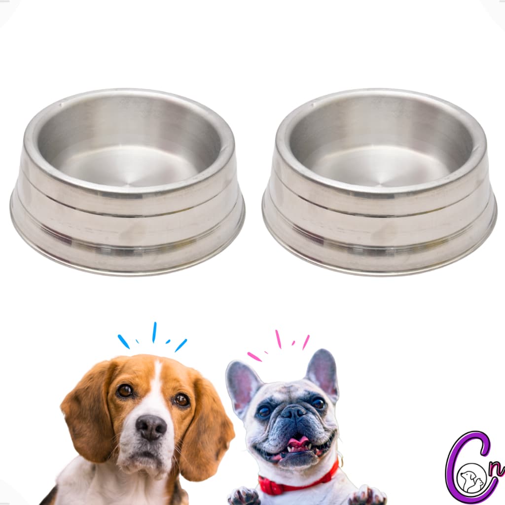 Kit 2 Comedouro Pesado Polido de Alumínio Para Cães De Médio Porte - M 1250 ml