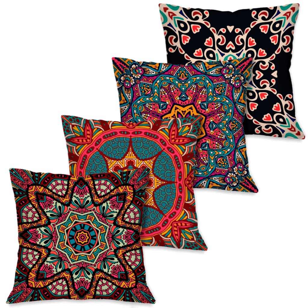 Kit 4 Capas de Almofadas Decorativas Coloridas Mandalas 45x45 cm