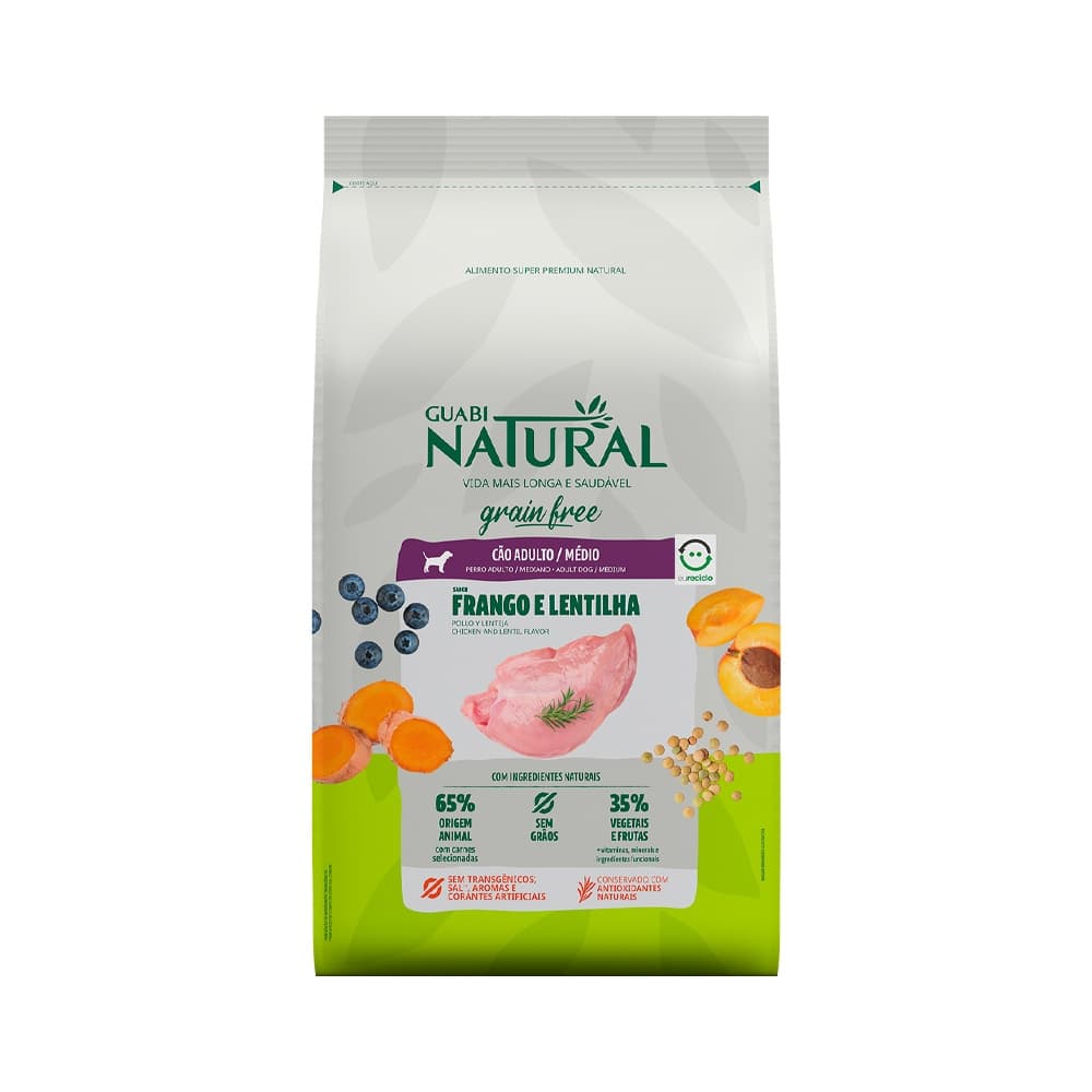 Ração Guabi Natural Grain Free Cães Adultos Médio Sabor Frango E Lentilha 12 KG