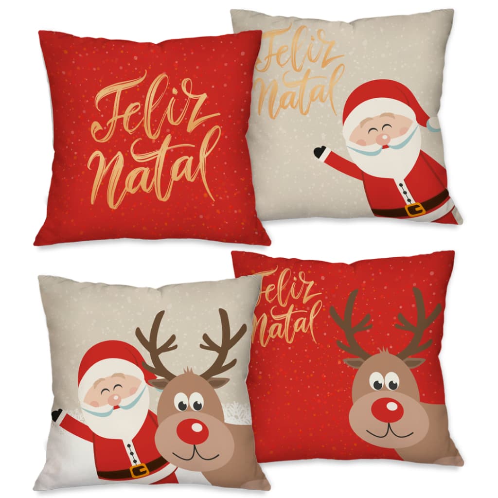 Capas Natalinas Kit com 4 Capas para Almofadas Decorativas Feliz Natal 45x45
