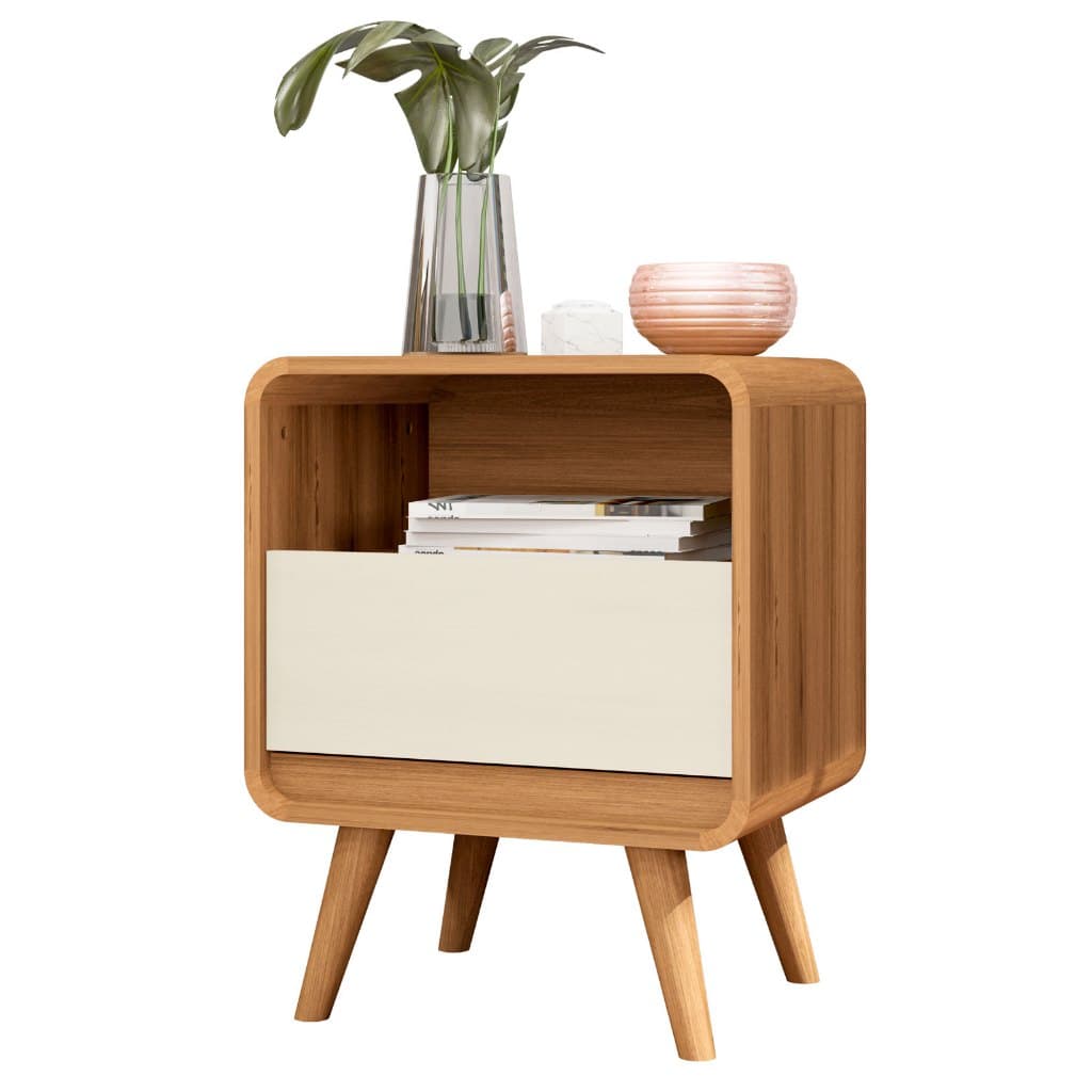 Mesa de Cabeceira Lateral Criado Quarto Retrô Compacta 1 Gaveta 1 Nicho Channel - Potenza