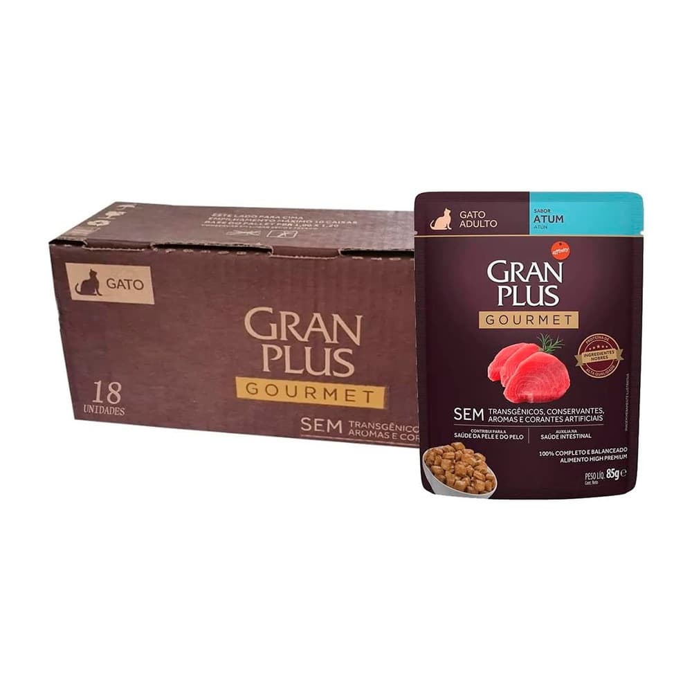 Caixa 18un Ração Úmida Granplus Sache Gato Adulto Atum 85g