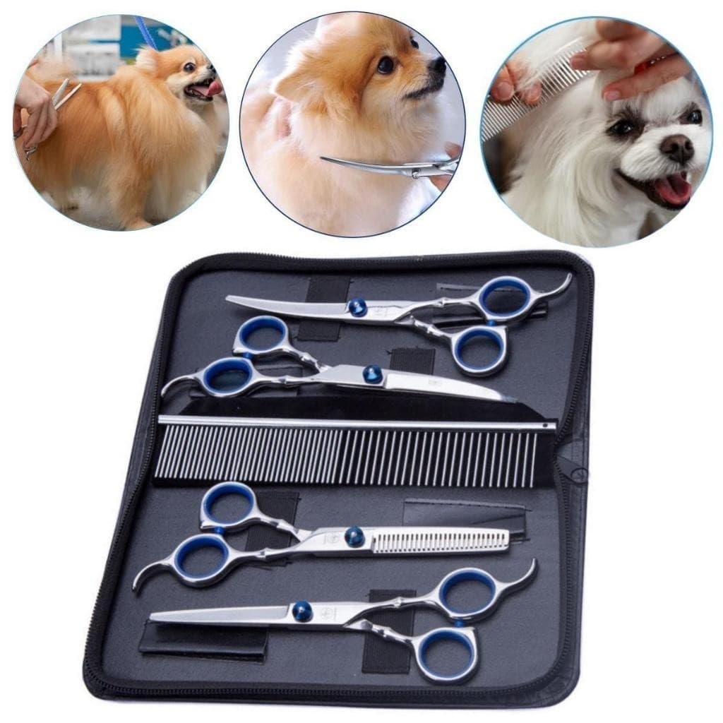 Kit 5 em 1 Tesoura Profissional para Gatos e Cães - Cabeleireiro e Barbeiro para Pets