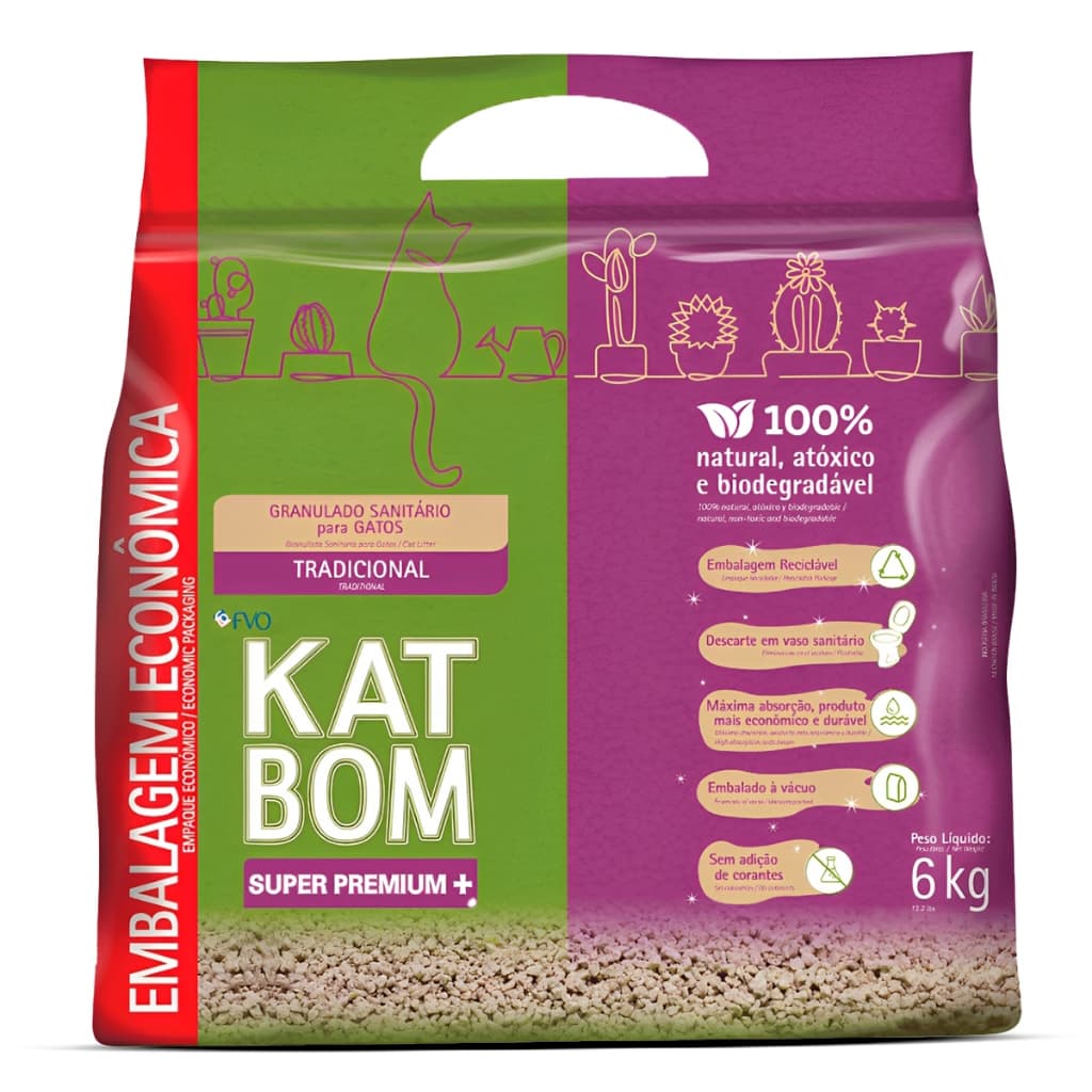Areia Higiênica Katbom Para Gatos Granulado Tradicional 6kg