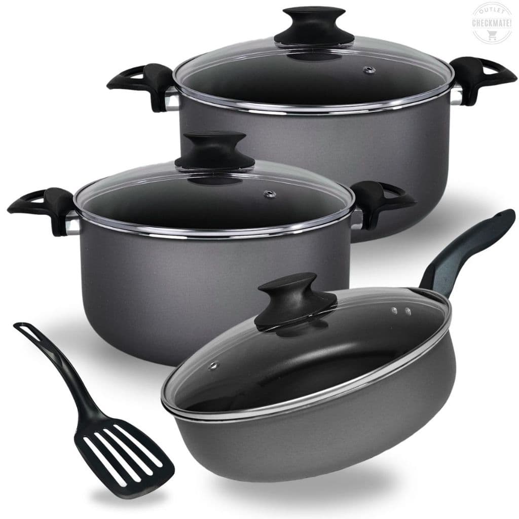 Kit Panelas Caçarolas TAMANHO GRANDE 22 e 24 cm e Frigideira Alta 24 cm Antiaderente Cor Grafite