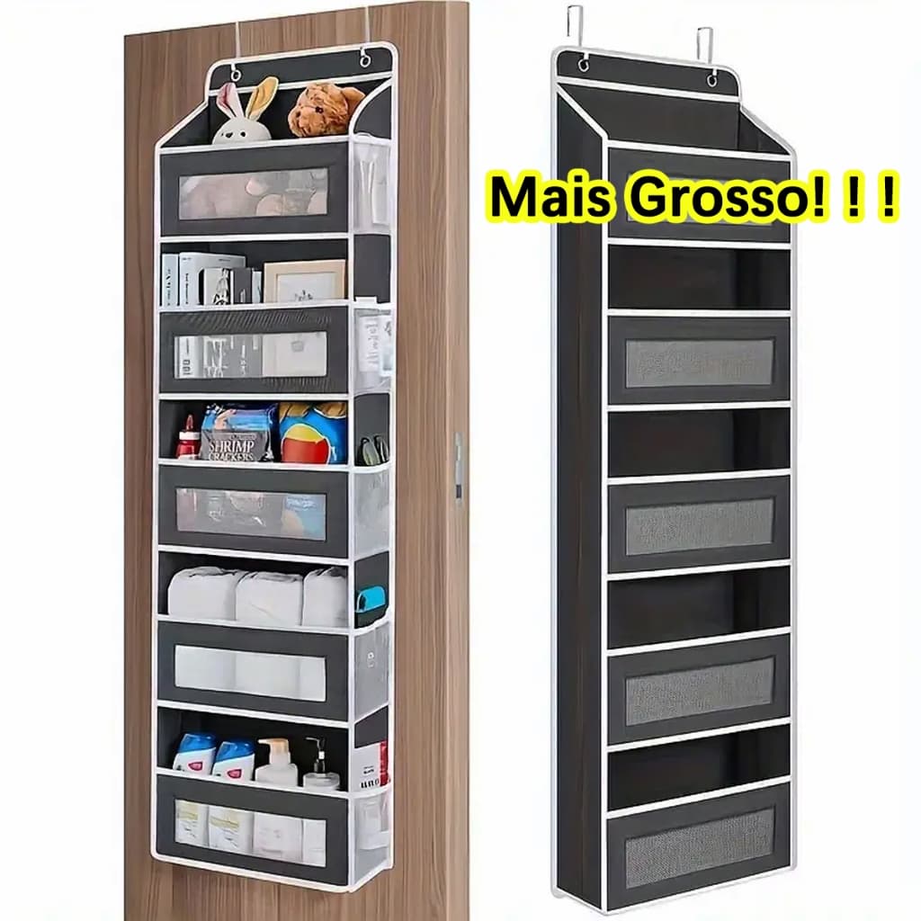 Organizador Suspenso De Tecido Com 5 Prateleiras E Bolsos Para Armário Porta Roupa Acessórios Multiuso