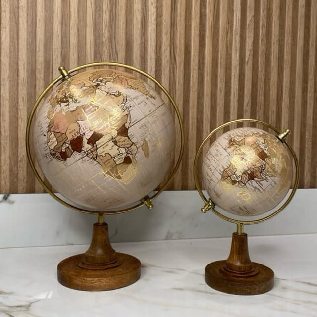 Globo Terrestre Geográfico Mapa Decorativo Com Suporte Em Madeira l Para Escritório Sala Aparador