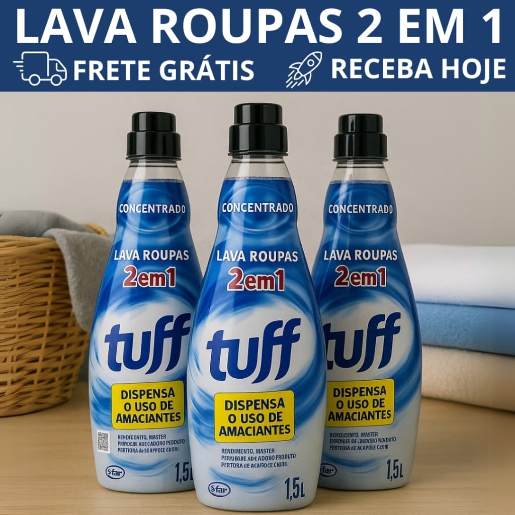 Kit Lava Roupas 2 em 1 Tuff Concentrado 1,5 Litros Dispensa Amaciante