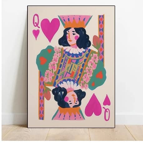 Quadros decorativos Colorido rainha poker moda rosa dopamina arte (1 peça)