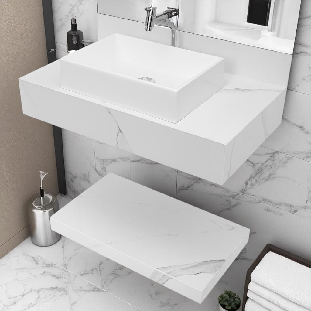 Kit Completo Bancada Cuba Sobreposta Banheiro Calacata Gray em Porcelanato