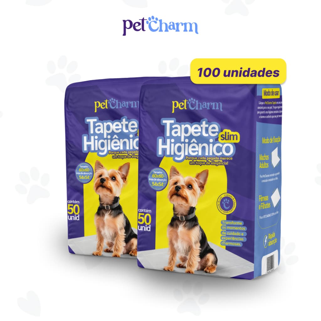 Kit 100 unid - Tapete Higiênico PetCharm Slim -Tamanho 50cm x 60cm - Para Cachorros