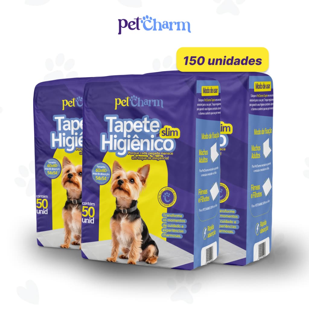 Kit 150 unid Tapete Higiênico PetCharm Slim -Tamanho 50cm x 60cm Para Cachorros