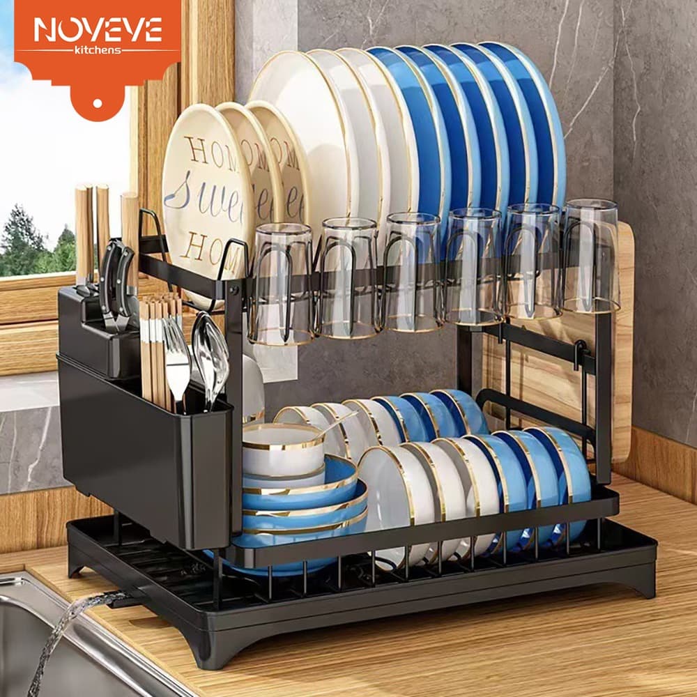 Escorredor de Louça 2 Andares Inox com Bandeja Coletora e Suportes – Organizador de Cozinha Compacta