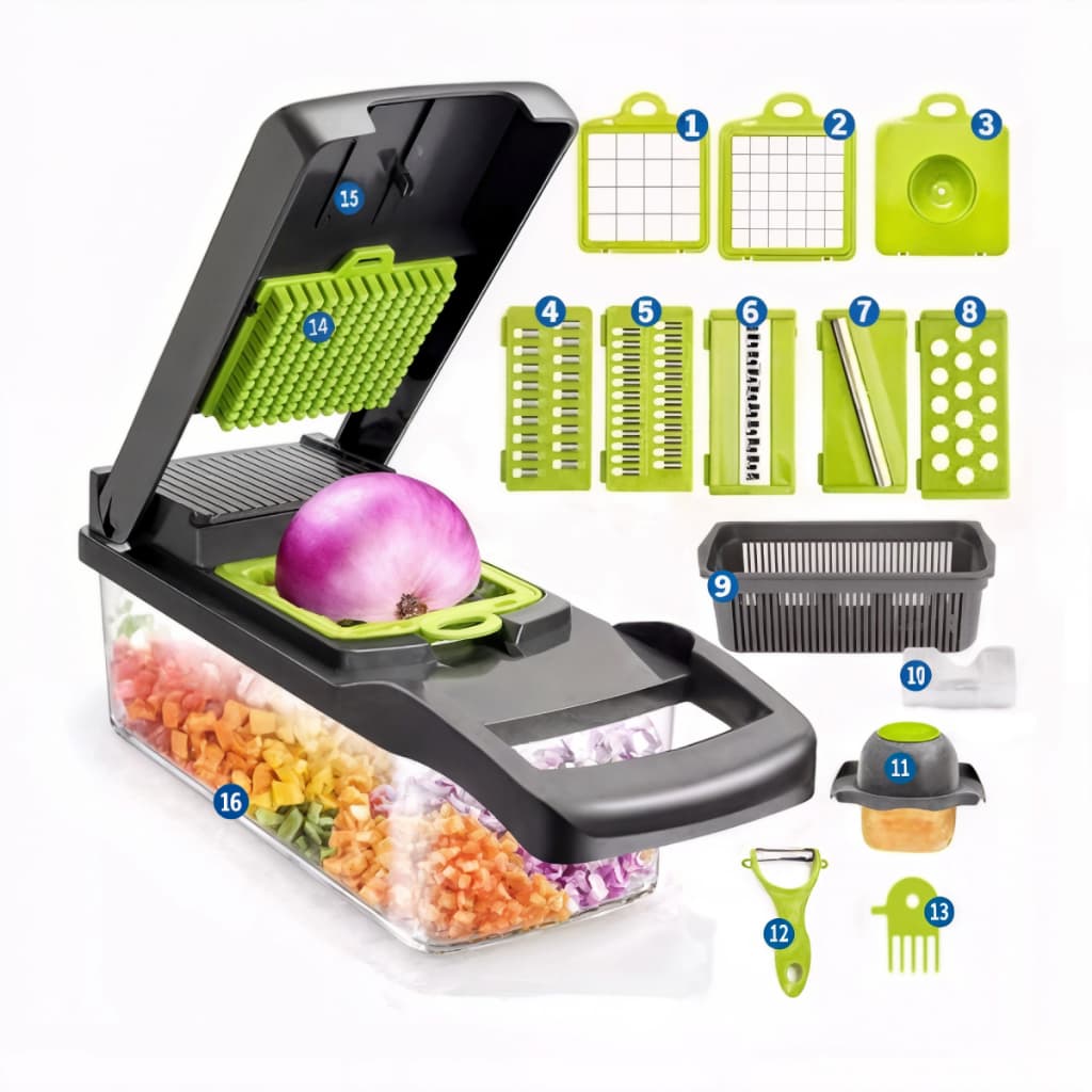 Cortador de Legumes 16 em 1 Cortador Ralador Picador Multifuncional Cozinha com Lâminas Inox