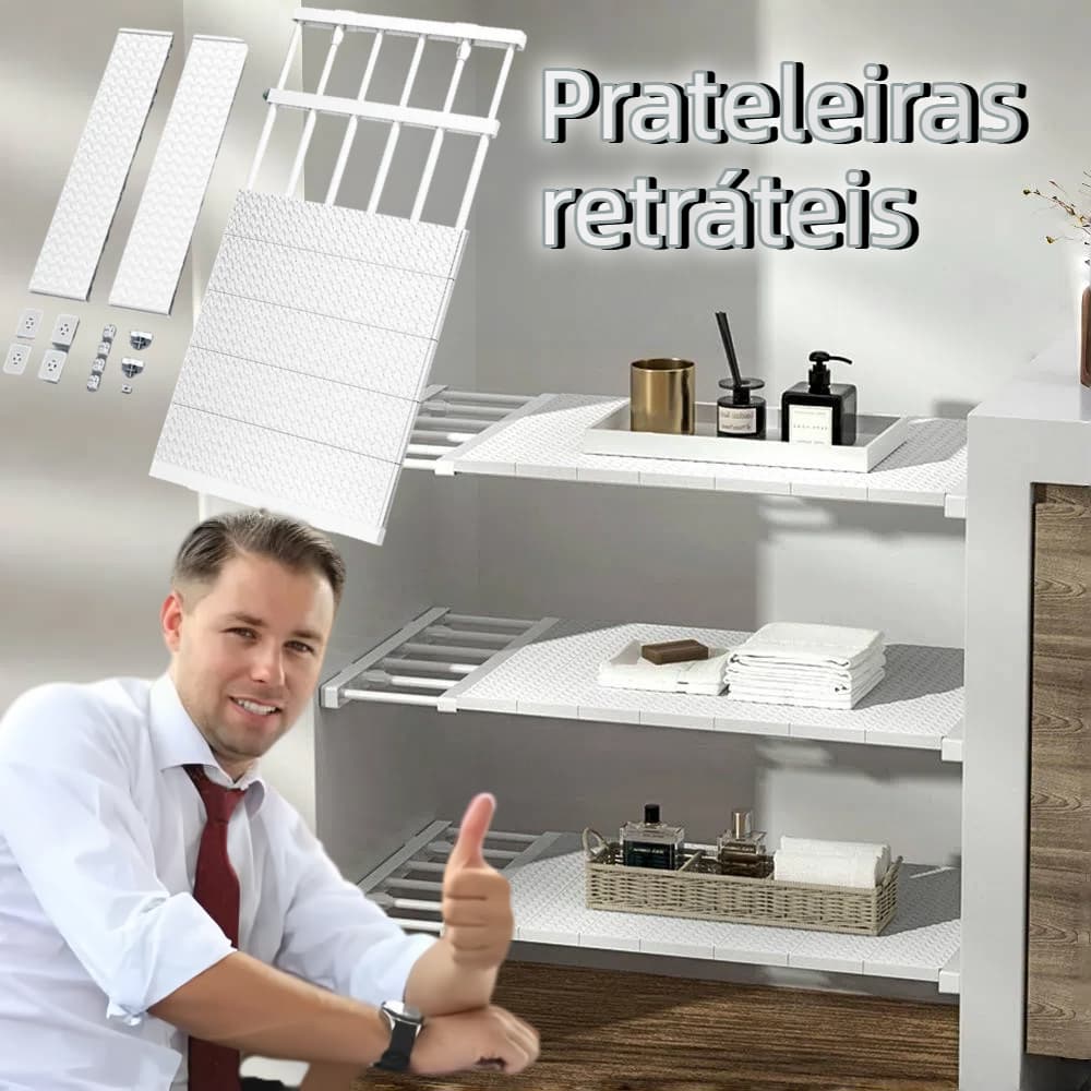 Prateleira Camada de tábua ajustável de 30-80cm prateleira telescópica, organizador de armário de guarda-roupa divisória