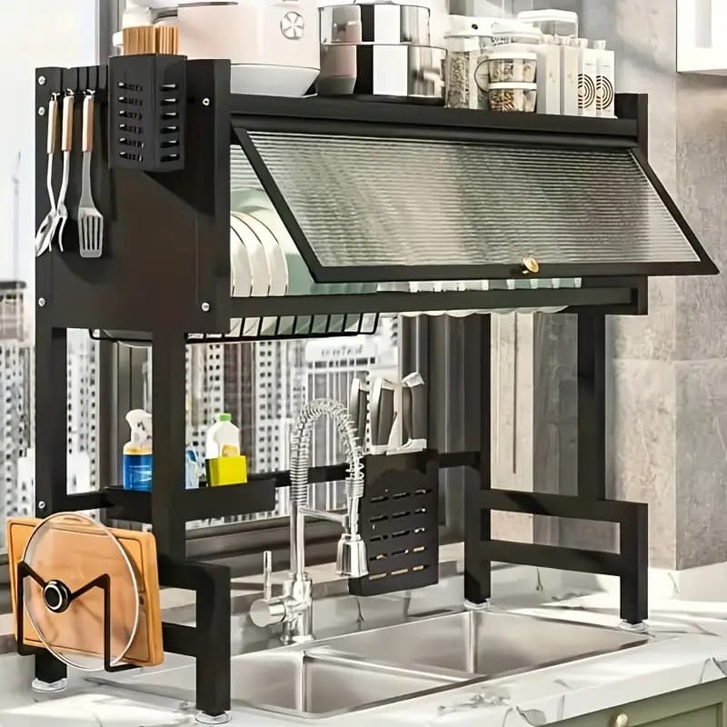 Escorredor De Louça De Pratos Cozinha Suspensa Modular Organizador Estante de Asfalto Duplo Com Porta 85cm