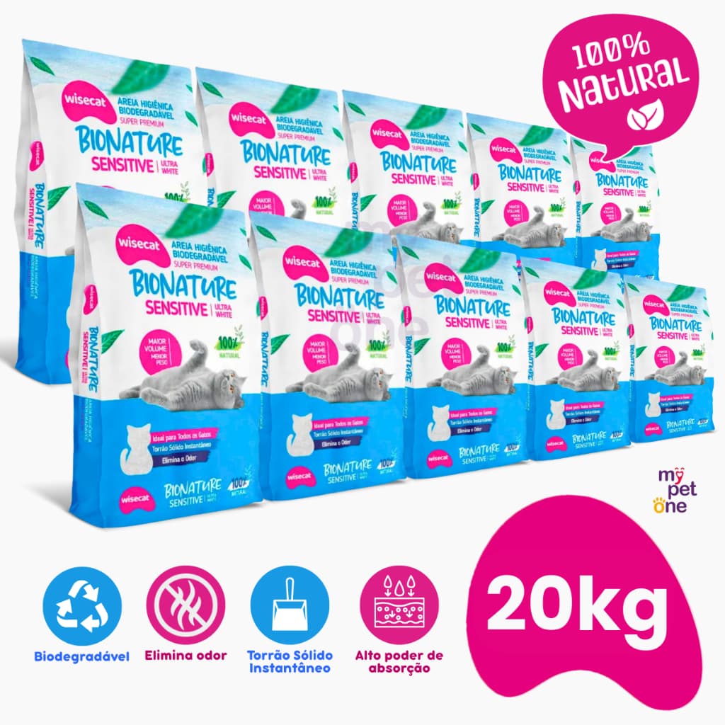 Kit 10 Areia Bionature Sensitive Fina Azul - 2Kg