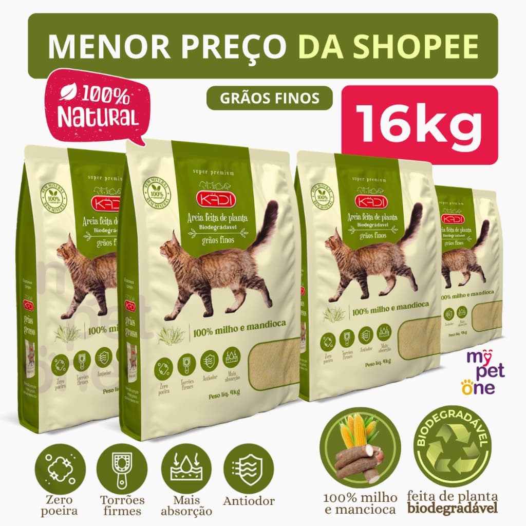 Kit 4 Areia Biodegradável 4 Kg Grãos Finos - Kadi