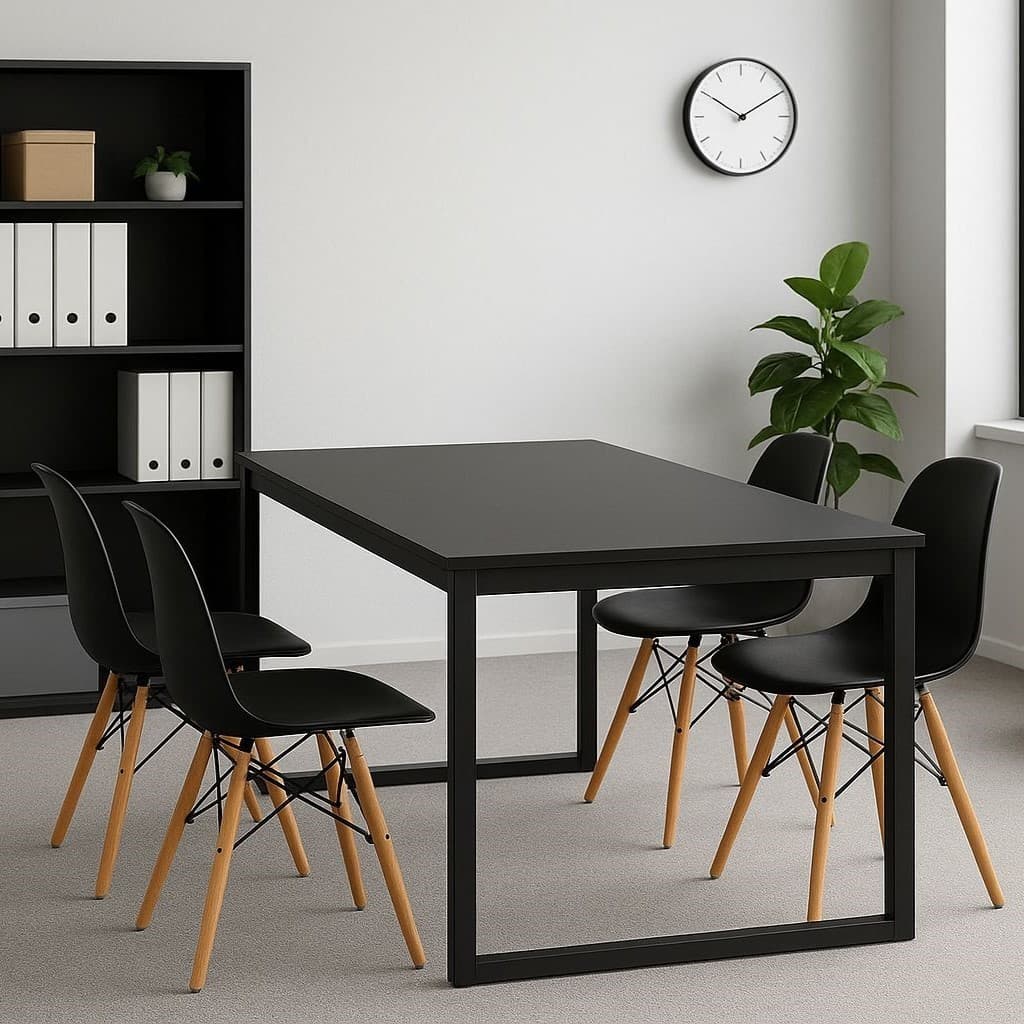 Mesa 120x80 cm Estilo Industrial + 4 Cadeiras Eames – Kit Completo para Cozinha e Espaços Gourmet