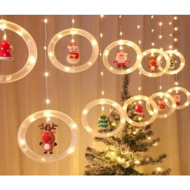 Cortina de Luz LED Cascata Pisca-Pisca Natal  Estrela, Papai Noel Decoração Festiva