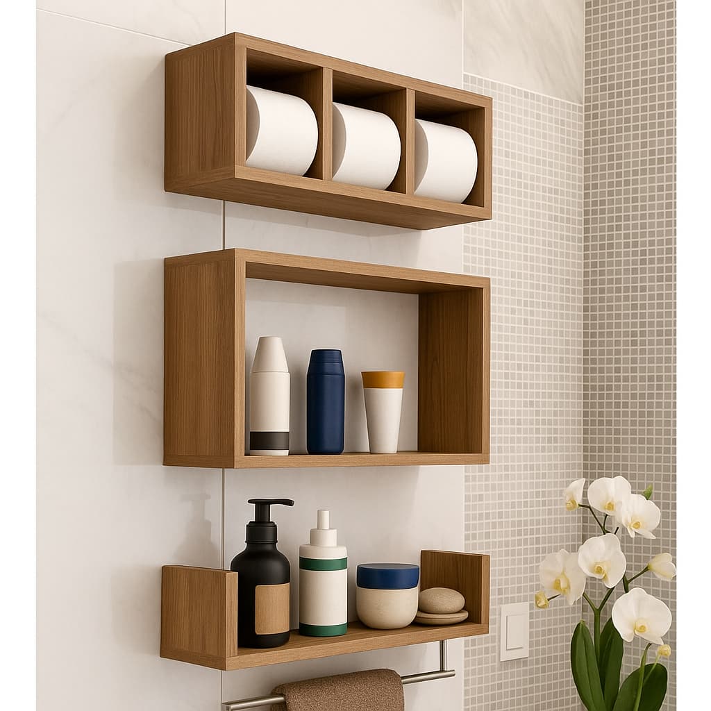 Kit 3 Nicho para banheiro Prateleiras para Organizador sala quarto e cozinha em Preto ou Branco louro 100% Mdf