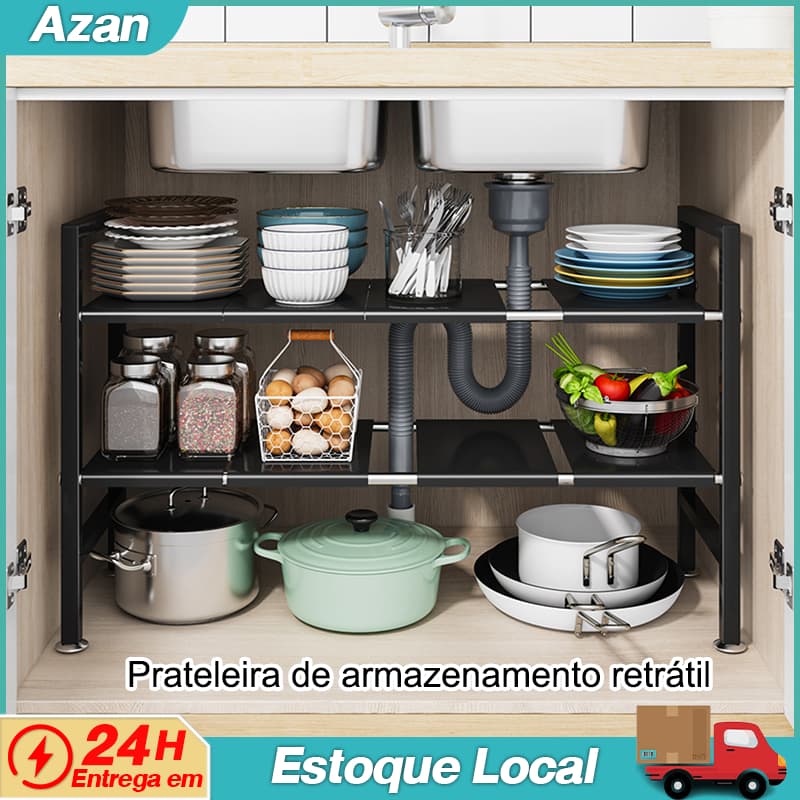 Prateleira para pia de cozinha retrátil Organizador de Panelas Armário Suporte organizador multifuncional para