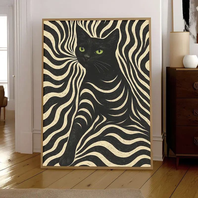 Quadro Decorativo gato efeito preto e branco decoração luxo