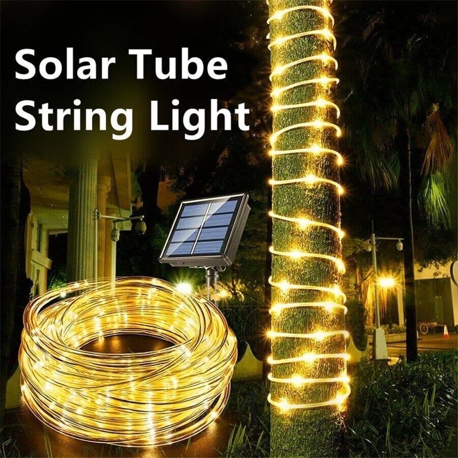 10M/20M Pisca Luzes de corda solar fio de fada ao ar livre tubo fada tira jardim Decoração de natal