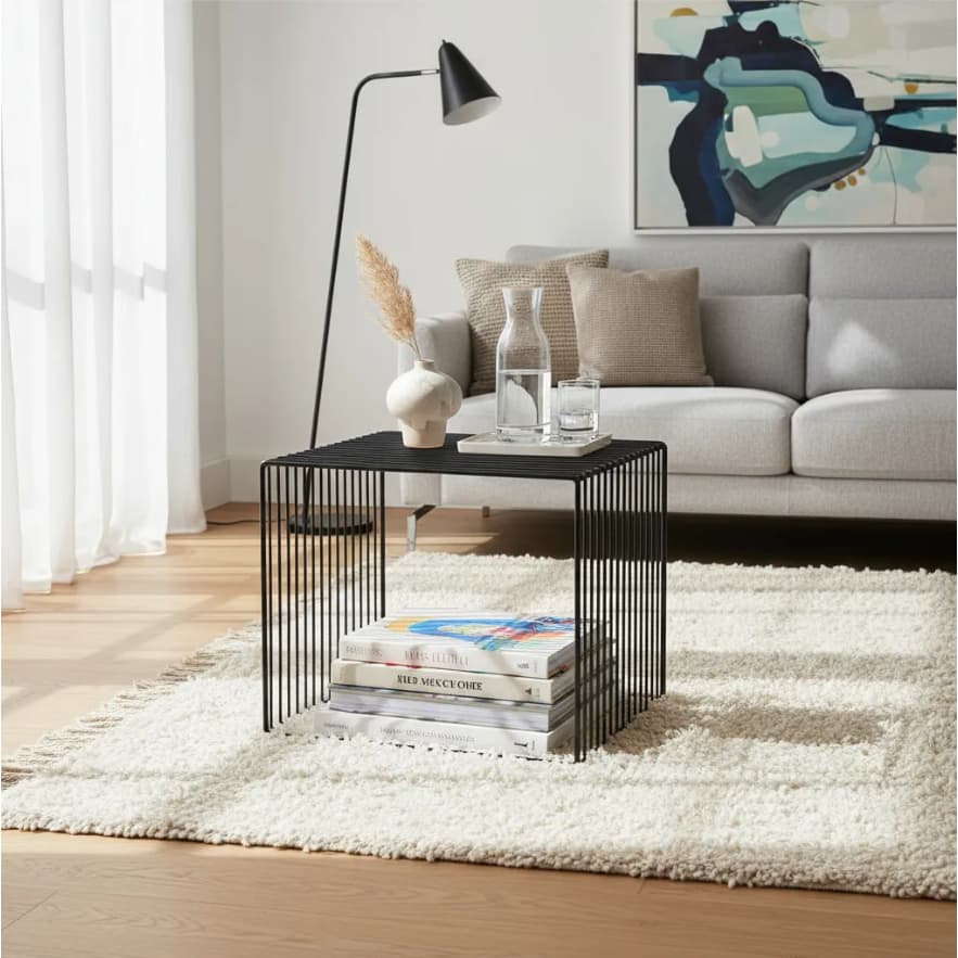 Mesa De Centro arame Quadrada 39x48x36cm industrial