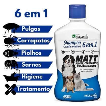 Shampoo para Cachorro Matt Pulgas Anti Pulgas  Carrapatos 6 em 1 Kelldrin Pet Cães e Gatos