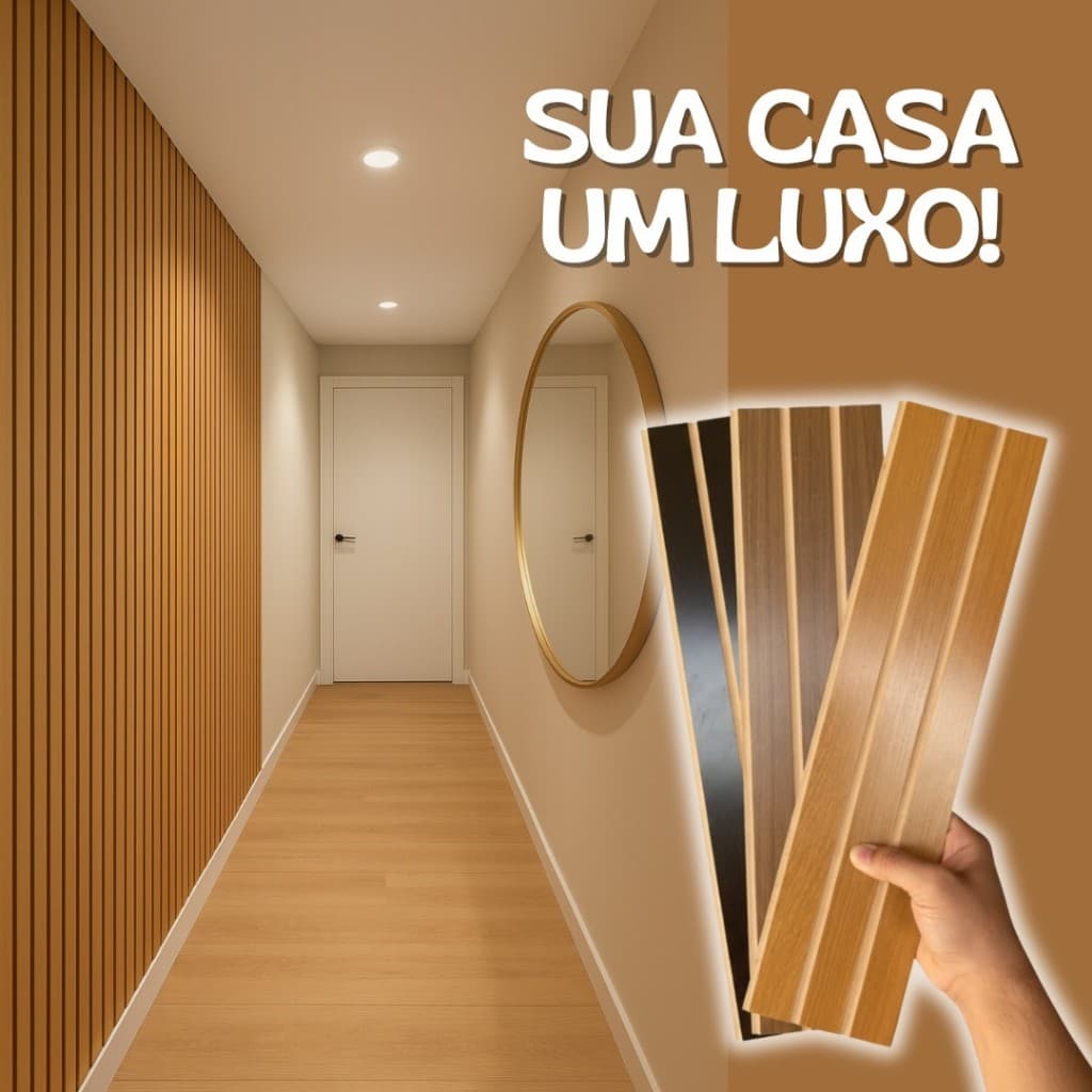 Kit Até 200 Placas Ripadas Revestimentos Painel Madeira MDF Premium 45x10 Escritório Quarto Sala Tv