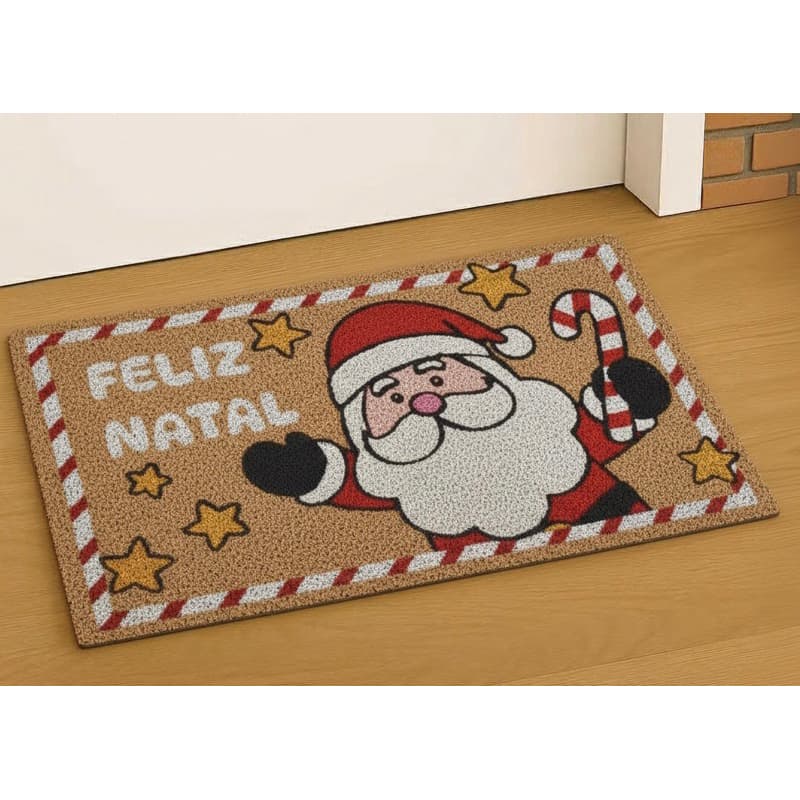Capacho de Natal Fibra de Coco Antiderrapante Tapete Decorativo para Entrada da Casa Tapete de Natal