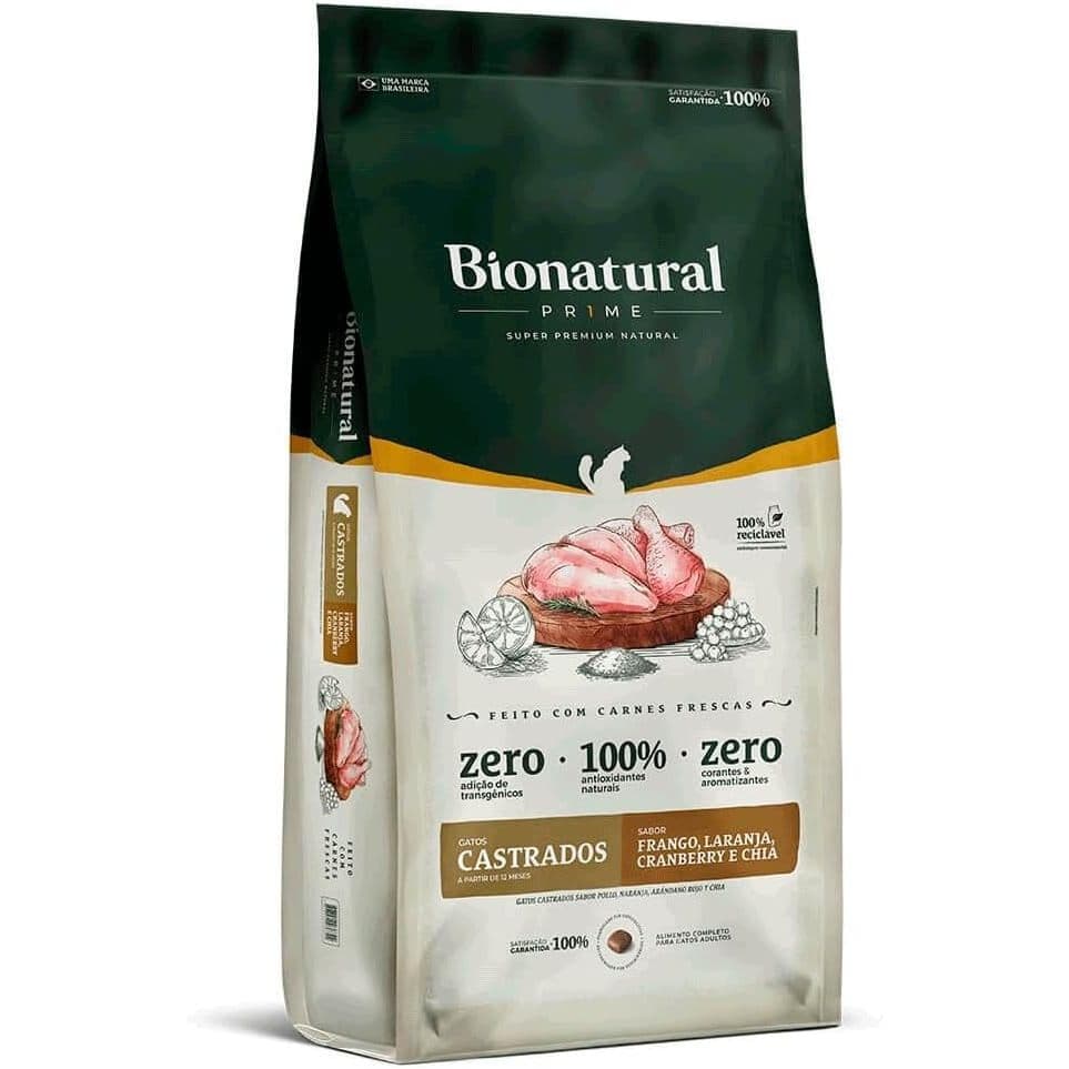 Ração SuperPremium Bionatural Prime Para Gatos Castrados Sabor Frango 7.5kg