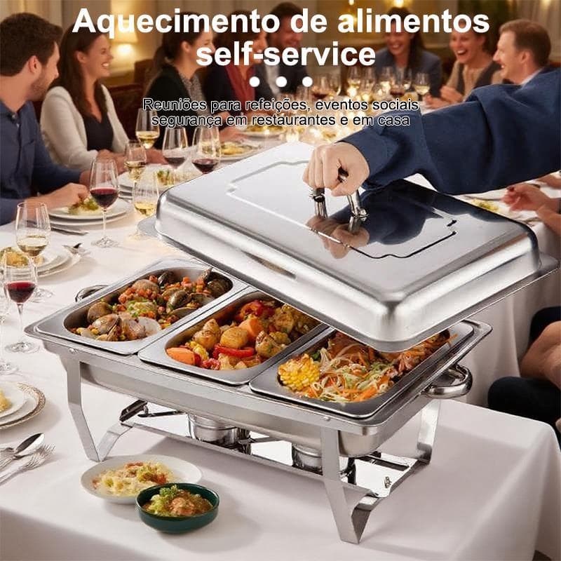 Presente de Natal Perfeito! Rechaud Tudo em Um: 12L, Aquecimento por Gel, Design Elegante Aço Inox-1, 2 ou 3 Divisórias