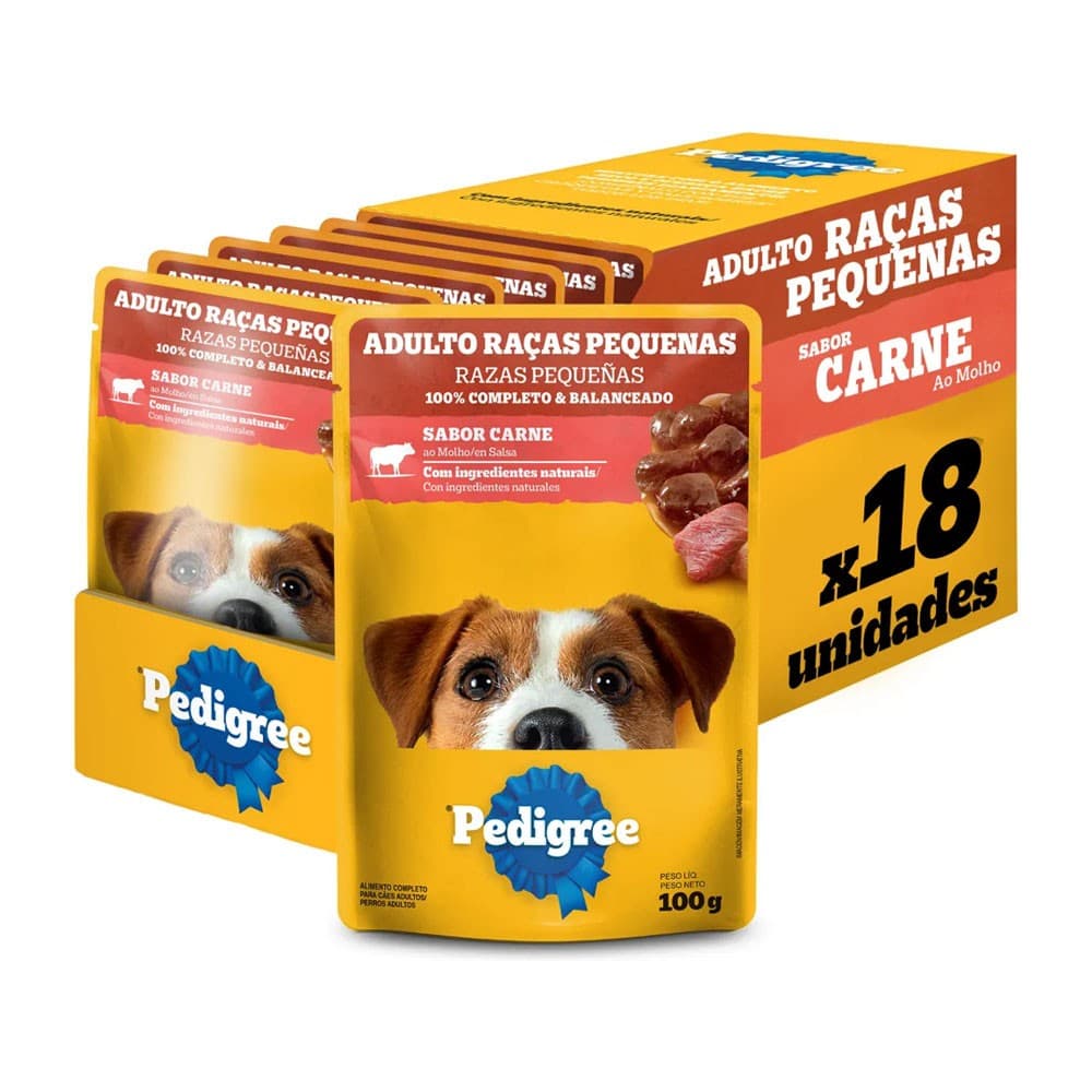 Ração Úmida Pedigree Sachê Carne ao Molho para Cães Adultos de Raças Pequenas 100g - 18 Unid.