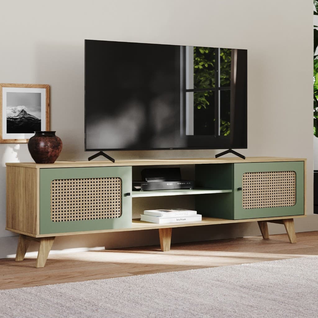 Rack Sala Para Tv Até 55 Polegadas Erice Com 2 Portas Cor Carvalho / Menta