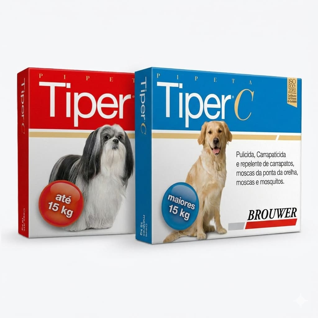 Tiper C Antipulgas e Carrapatos Cães Até 15kg / Acima 15kg Repelente de Moscas e Mosquitos