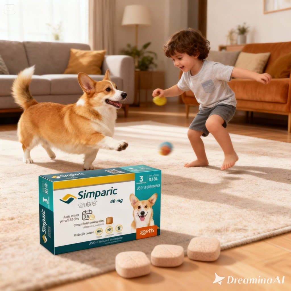 Simparic Cães de 10,1 a 20kg com 3 Comprimidos (40 mg) Antipulgas e Carrapatos ou 1 comprimido