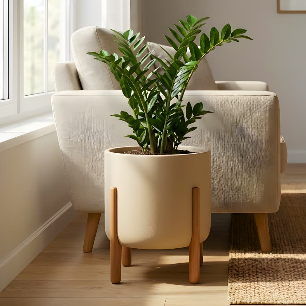 Vaso Para Plantas Polietileno Com Suporte De Madeira Decoração Sala 30x26