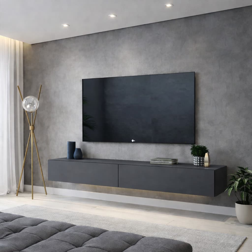 rack para sala com 2 gavetas suspenso de parede tv até 50 a 55 polegadas