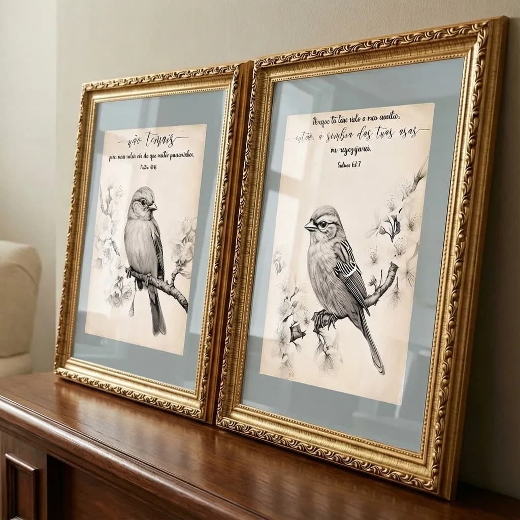 Quadros Clássicos De Pássaros Com Moldura Dourada E Vidro Pássaro 36x46